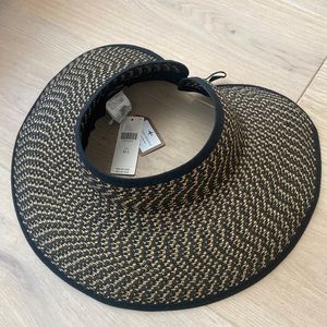 Anthropologie Open Crown Black/ Tan Straw Sun Hat NWT